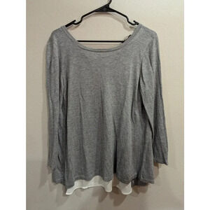 Women's grey mixed media blouse w/sheer back and tie detail by The Loft size S